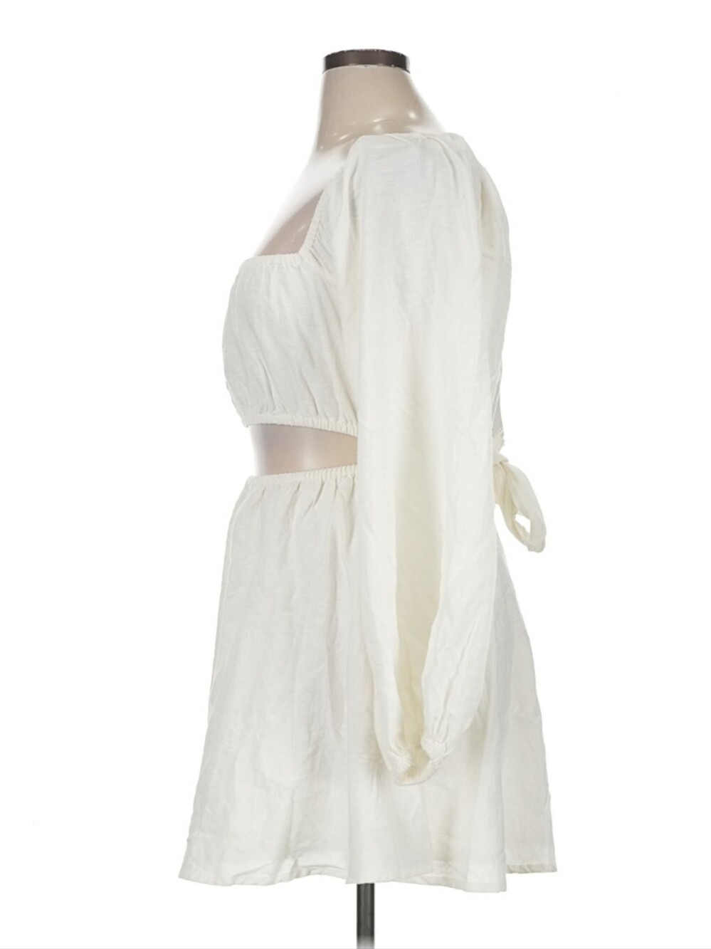 L*SPACE Rosita Dress XL NWT Ivory Linen Blend Cutout Tie Back Mini $165 - Picture 5 of 9